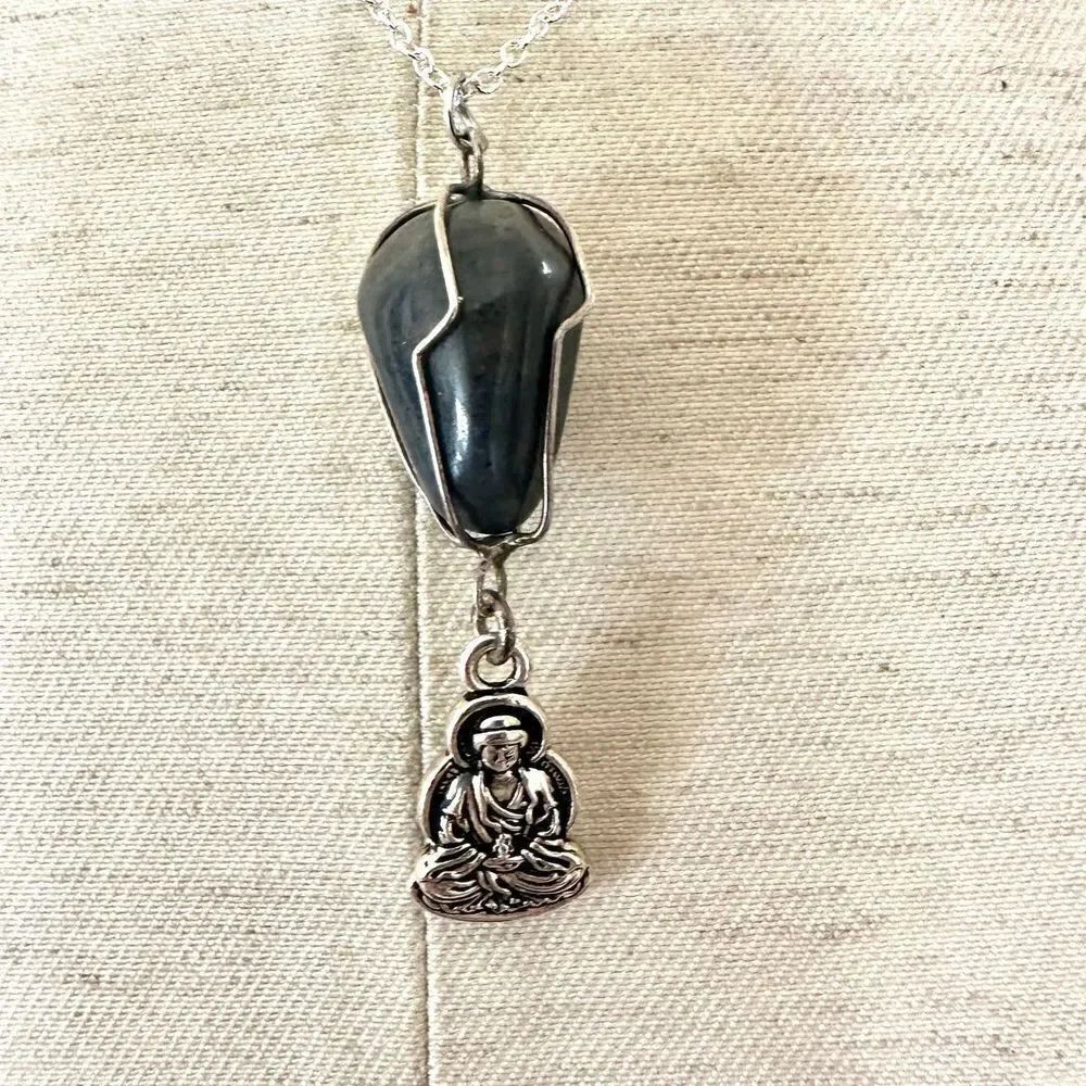 Blue aventurine Buddha pendant necklace